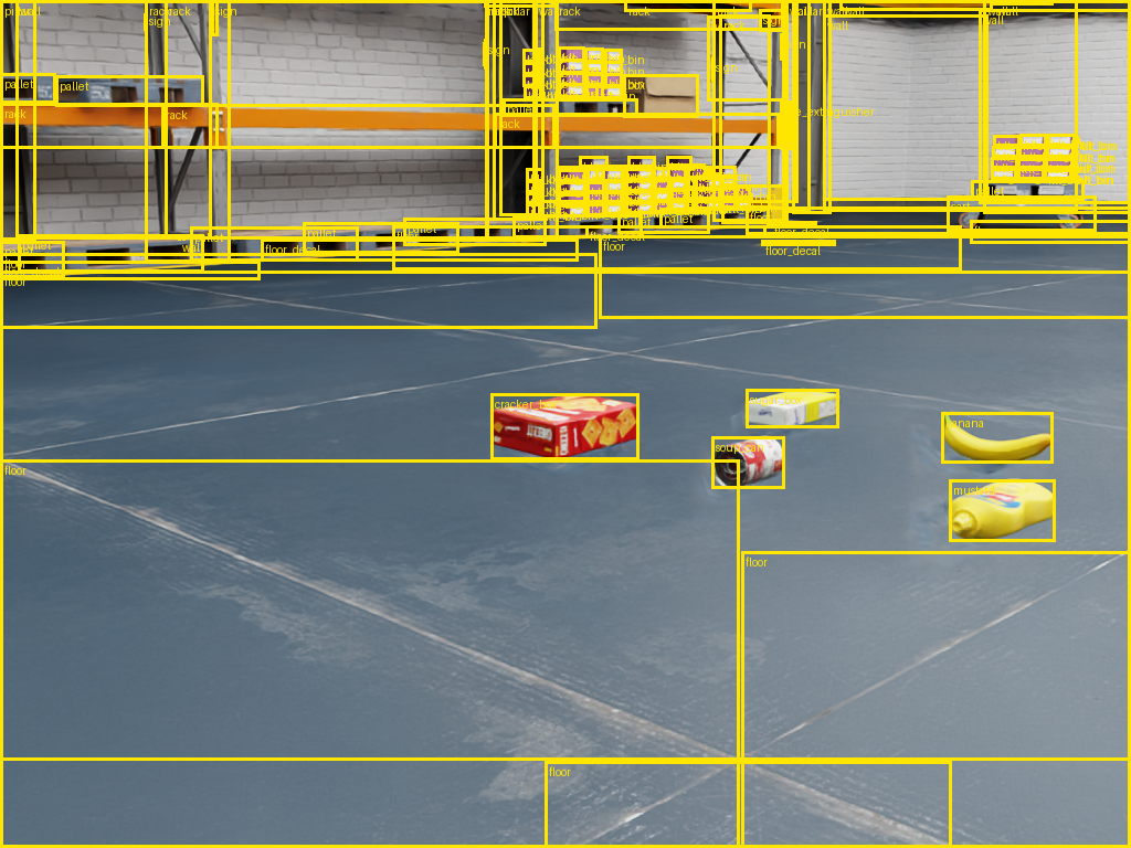 RGB + 2D bounding box + class label 자동 라벨링 결과 (단순 큐브 3종).